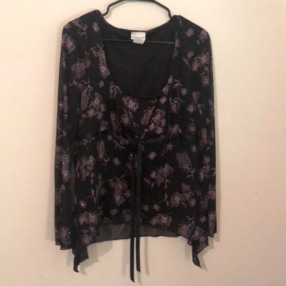 Glittery Butterfly Mesh Blouse
